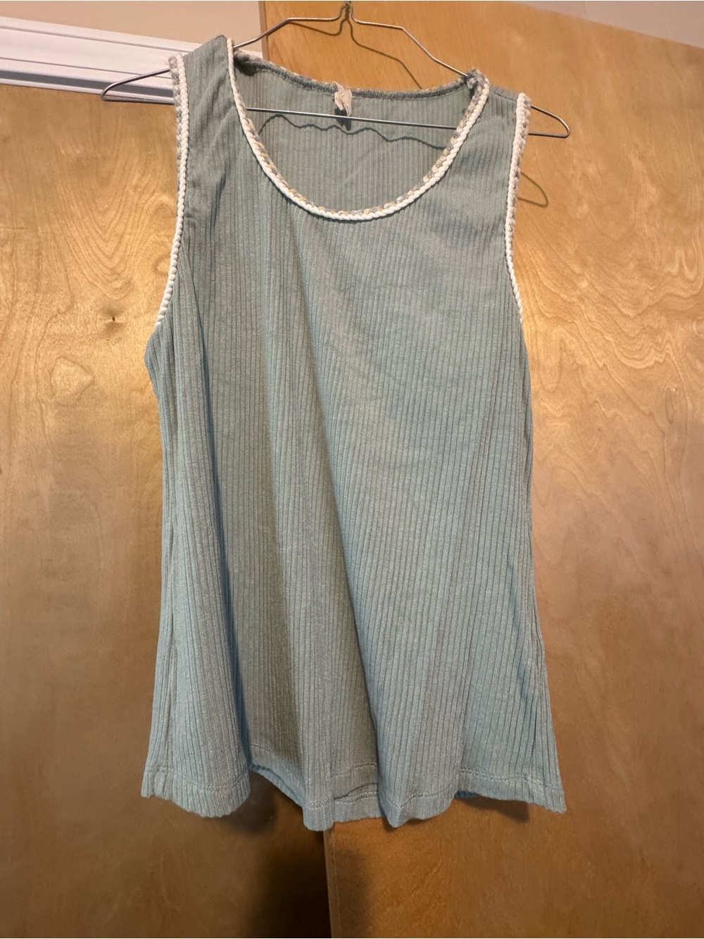 Hem & Thread Seafoam Ribbed Tank Top with Crochet Edge